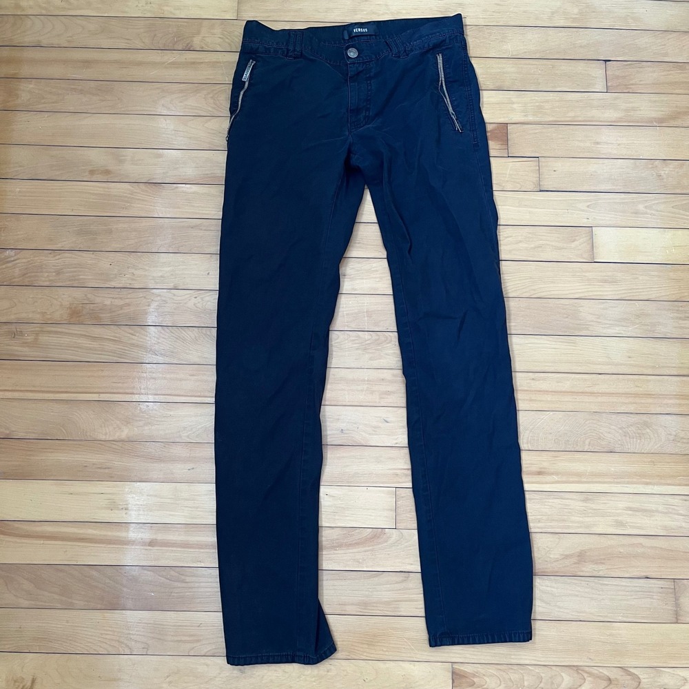 Versus Versace Black Slim Fit Zipper Pocket Trousers Made in Romania Mens 32x32